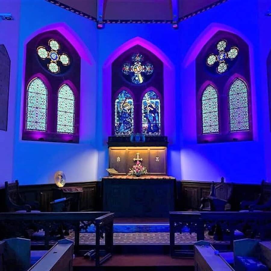 Cool church with blue lighting